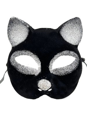 Skygo Siyah Renk Gümüş Simli Süet Kaplama Kedi Maskesi 18X14 cm