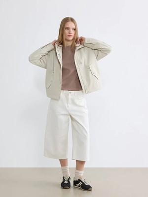 LC Waikiki Bej Kapüşonlu Oversize Kadın Ceket