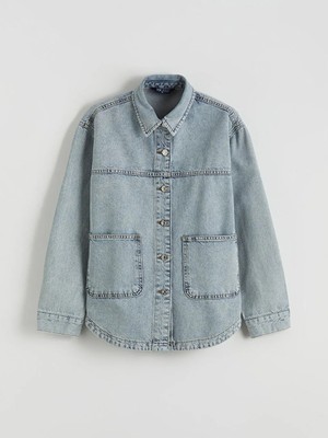 LC Waikiki Indigo Gömlek Yaka Oversize Kadın Jean Ceket