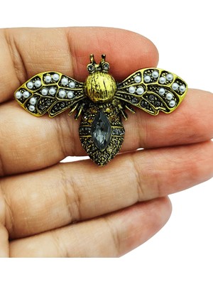 BB Bi Butik Shop Dumanlı Kristal ve Inci Detaylı Vintage Arı Broş