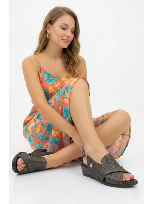 Mammamia Kadın Hakiki Deri Alçak Kısa Dolgu Topuklu Şık Günlük Yazlık Sandalet/ayakkabı M27YS/2840