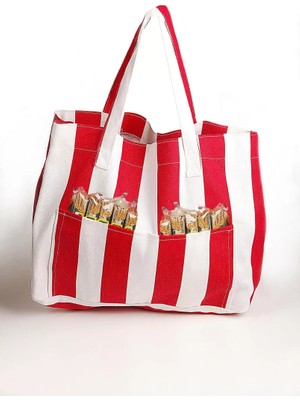 Skygo Kadın Kanvas 2 Cepli Günlük Renkli Plaj Omuz Çantası Kırmızı