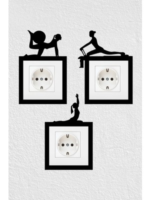 To Design Lab 3 Adet Set - Pilates Temalı Dekoratif Duvar Priz Anahtar Çerçevesi Tablo
