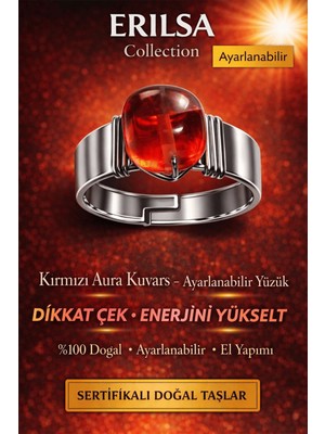 Erilsa Sertifikalı Kırmızı Aura Kuvars Yüzük Doğal Taş Ayarlanabilir El Yapımı Enerji Taşı