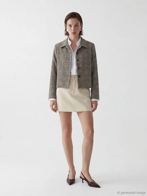 LC Waikiki Kahverengi Gömlek Yaka Ekose Kadın Ceket