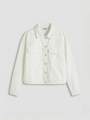 LC Waikiki Ekru Fisto Detaylı Kız Çocuk Jean Ceket