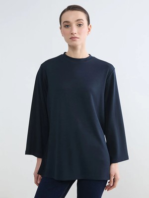 LC Waikiki Lacivert Soft Touch Oversize Kadın Sweatshirt Tunik