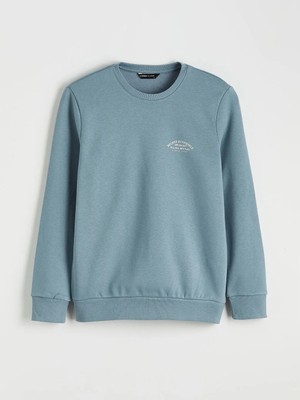 LC Waikiki Mavi Bisiklet Yaka Baskılı Erkek Kalın Sweatshirt