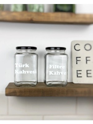 Atölye Merdiven Türk Kahvesi Filtre Kahve 2li Cam Erzak Kavanozu Seti Mutfak Dekorasyonu Kahve Köşesi Kutusu