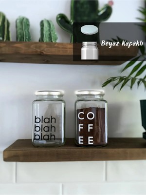 Atölye Merdiven 2'li Beyaz Kapaklı Filtre Kahve & Türk Kahvesi Saklama Kabı & Çay & Şeker Kabı 850 ml Cam Kavanoz