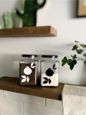 Atölye Merdiven 2'li Bereket Nar Dekoratif Saklama Kabı Seri 1000 ml Cam Kavanoz Çay Kahve Şeker
