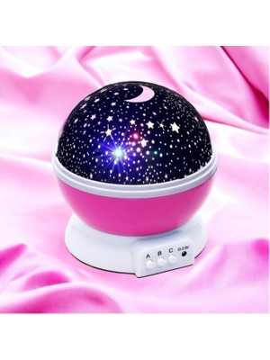 Ufak Tefek Şeyler Dönen Star Master Renkli Yıldızlı  Gökyüzü Projeksiyon Gece Lambası Pembe