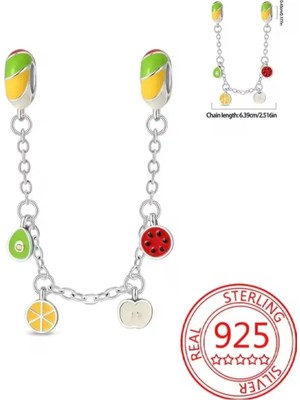 Mam Meyveler Gümüş Emniyet Kilidi Charm