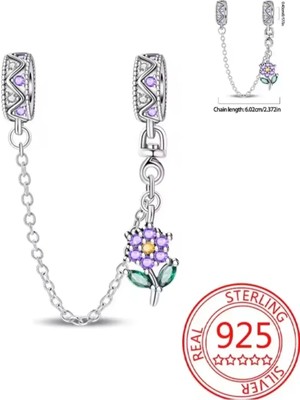 Mam Çiçek Gümüş Emniyet Kilidi Charm