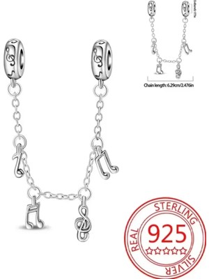 Mam Müzik Nota Gümüş Emniyet Kilidi Charm