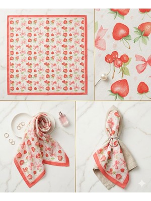 Beyzelif Çilek Neşesi ve Fiyonk Şıklığı: Kız Çocuk Viskon Karışımlı Fular (80X80 Cm)