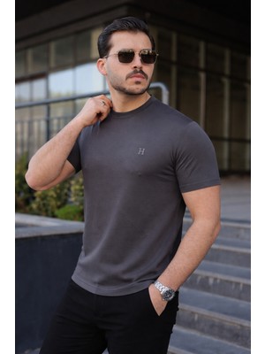 Comstar Erkek Kısa Kol Yazlık Baskılı Füme Dar Tişört