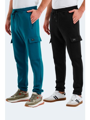 Slazenger Valora 2 Li Set Erkek Kargo Cepli Siyah - Petrol Eşofman Altı