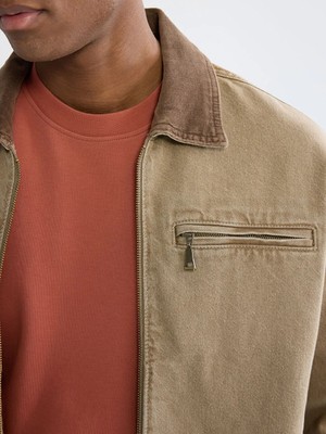 LC Waikiki Bej Rahat Kalıp Kadife Yaka Erkek Jean Ceket