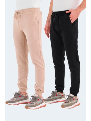Slazenger Venom 2 Li Set Erkek Fermuar Cepli Slim Fit Siyah - Bej Eşofman Altı