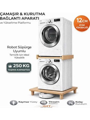 İmt Aksesuar Çamaşır & Kurutma Makinesi Bağlantı Aparatı + Yükseltici Platform 12 cm Robot Süpürge Uyumlu Stand