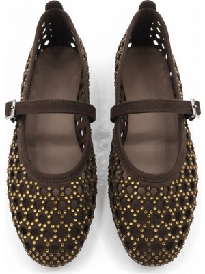 Efw Kahverengi Kadın Taşlı Babet