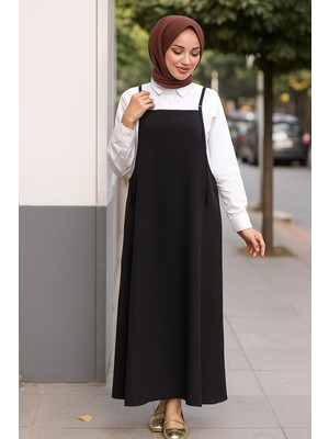 Giyim Kadın Siyah Basic Ayarlanabilir Askılı Jile Elbise