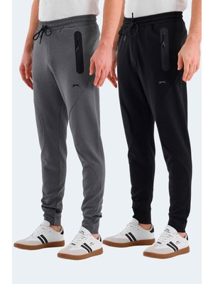 Slazenger Varuna 2 Li Set Erkek Fermuar Cepli Slim Fit Siyah - Haki Eşofman Altı