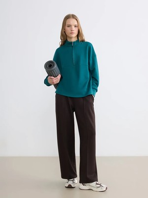 LC Waikiki Petrol Dik Yaka Soft Touch Oversize Kadın Sweatshirt