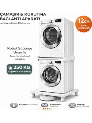 İmt Aksesuar Çamaşır & Kurutma Makinesi Bağlantı Aparatı + Yükseltici Platform 12 cm Robot Süpürge Uyumlu Stand