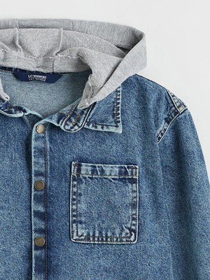 Lc Waikiki Indigo Kapüşonlu Erkek Çocuk Jean Gömlek