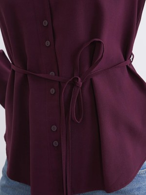 Lc Waikiki Bordo Beli Bağlamalı Kadın Gömlek