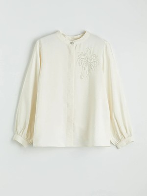 Lc Waikiki Ekru Hakim Yaka Nakışlı Kadın Gömlek