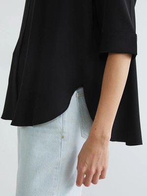 Lc Waikiki Siyah Gömlek Yaka Saten Bluz