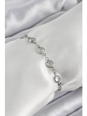 Pirinç Gümüş Renk Zirkon Taşlı Bileklik