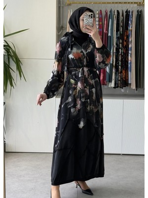 Misswhence 39802 Ipek Elbise Çiçek Desenli