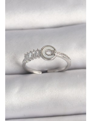 Pirinç Gümüş Renk Zirkon Taşlı Ayarlanabilir Kadın Yüzük