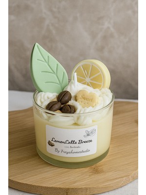 Freya Limon Kremalı Latte Soya Mum Dekoratif Cam Mum (El Yapımı)