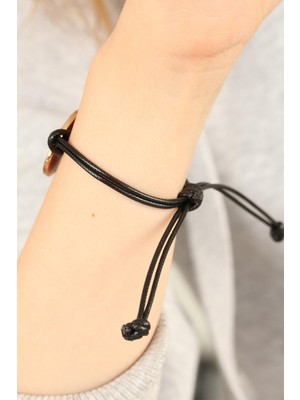 Okay (Iyi) Siyah Deri Ipli Unisex Mood Bileklik