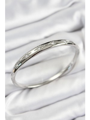 Pirinç Zirkon Taşlı Kutup Yıldızı Model Gümüş Renk Kadın Kelepçe