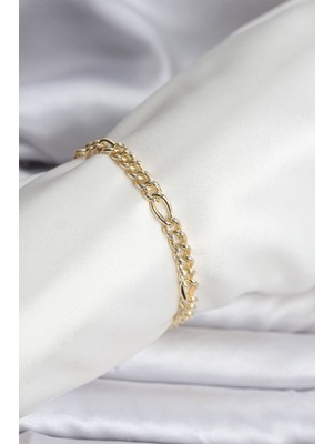 14K Gold Renk Kaplama Lazerli Zincir Model cm Kadın Bileklik