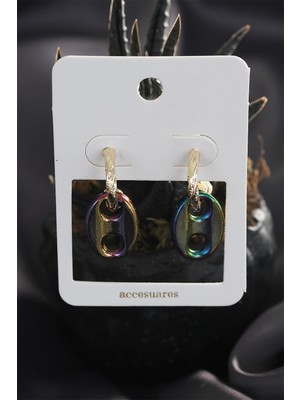 Renkli Hematit Taşlı Küpe Seti