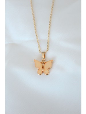 Gold Kaplama Sarı Renk Sedefli Kelebek Kolye