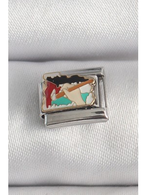 316L Çelik Gümüş Renk Renkli Palet Fırça Işlemeli Model Nomination Charm