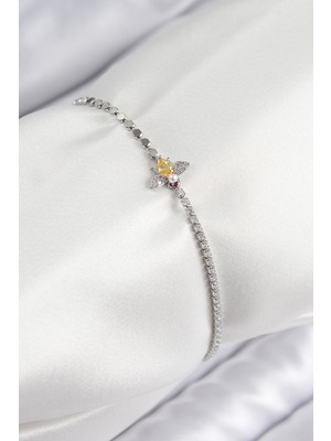 Pirinç Zirkon Taşlı Arı Model Ezme Zincir Gümüş Renk Kadın Bileklik