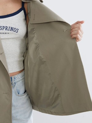 Lc Waikiki Haki Gömlek Yaka Oversize Kadın Trençkot