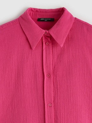 Lc Waikiki Fuşya Dokulu Oversize Müslin Kadın Gömlek