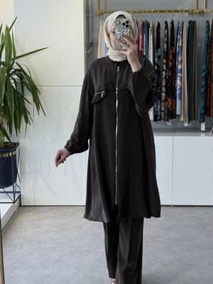 Misswhence 39310 Önü Fermuarlı Ipek Gömlek Kahve