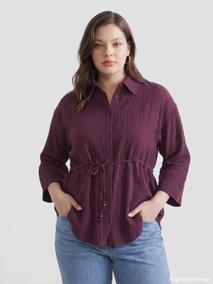 Lc Waikiki Mürdüm Bağlamalı Dokulu Kadın Müslin Gömlek