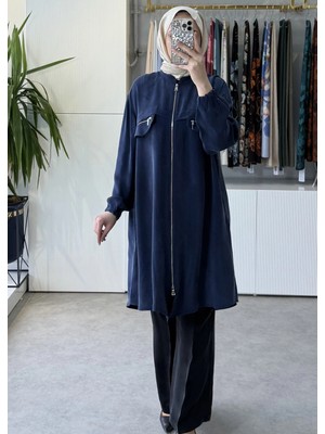 Misswhence 39310 Önü Fermuarlı Ipek Gömlek Indigo